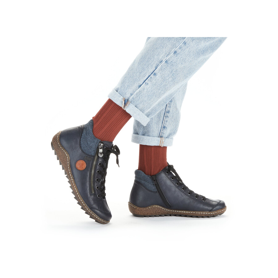 blaue damen-stiefel mit reißverschluss rieker l7514-14
