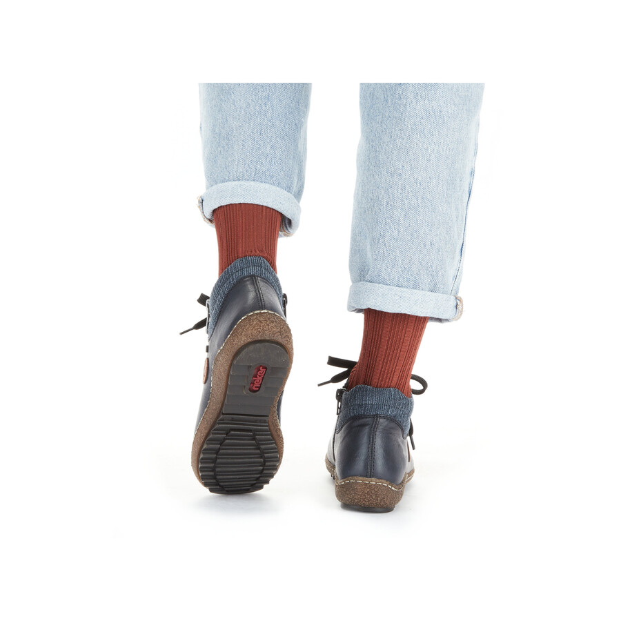 blaue damen-stiefel mit reißverschluss rieker l7514-14