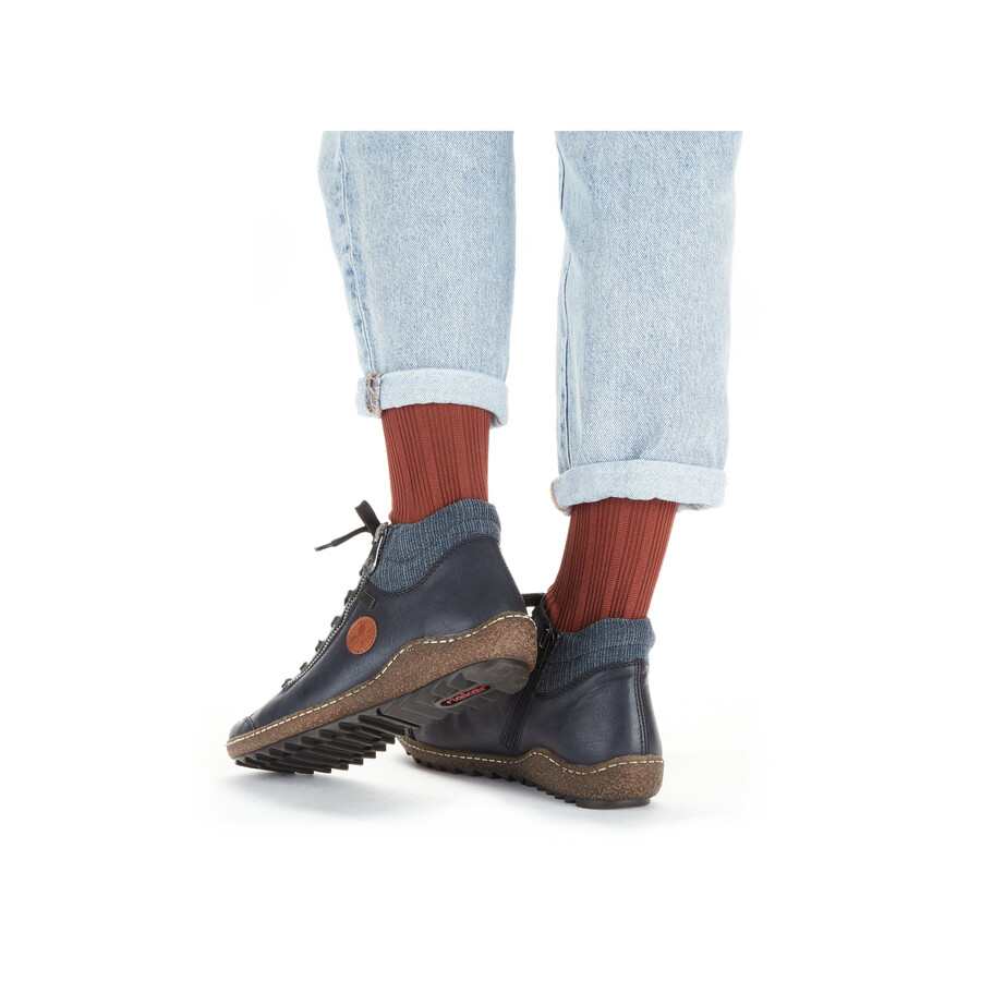 blaue damen-stiefel mit reißverschluss rieker l7514-14
