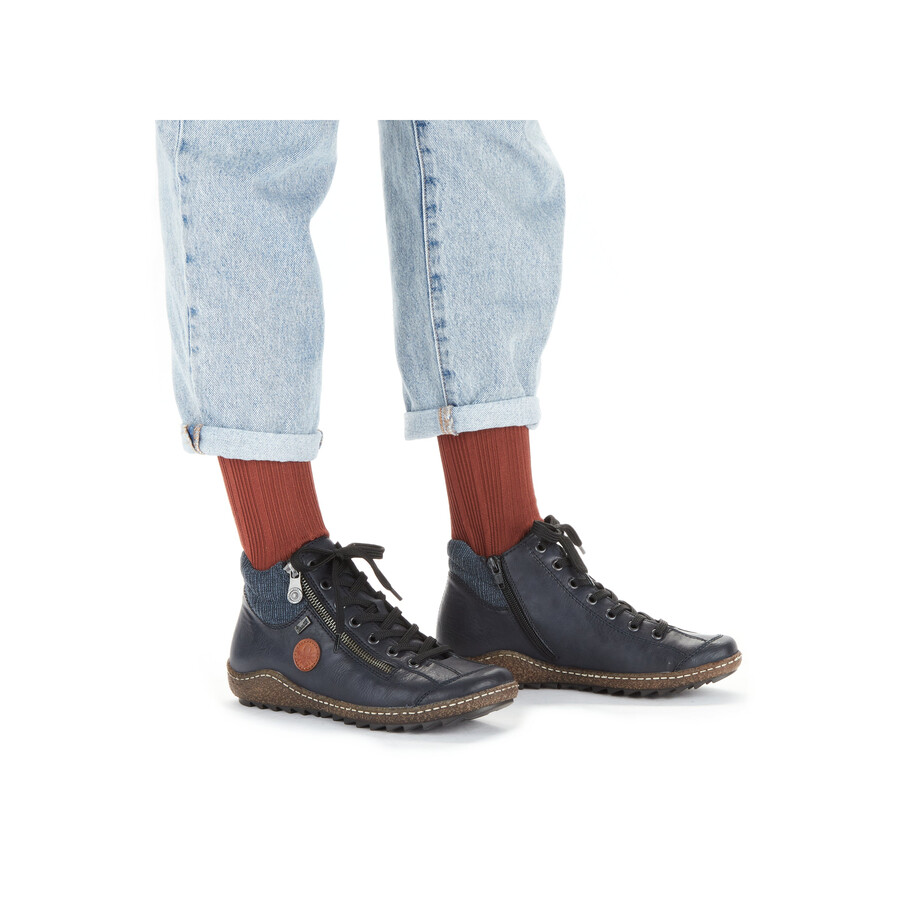 blaue damen-stiefel mit reißverschluss rieker l7514-14