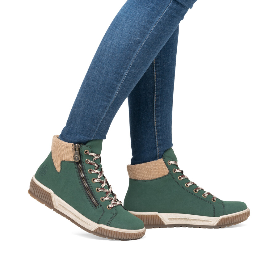 grüne damen-stiefel mit reißverschluss rieker n0709-54