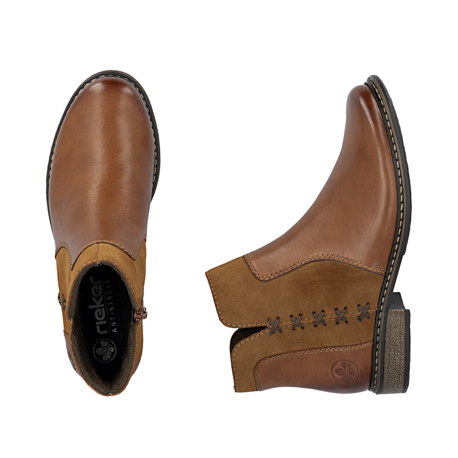 braune damen-stiefel mit reißverschluss rieker z4951-24
