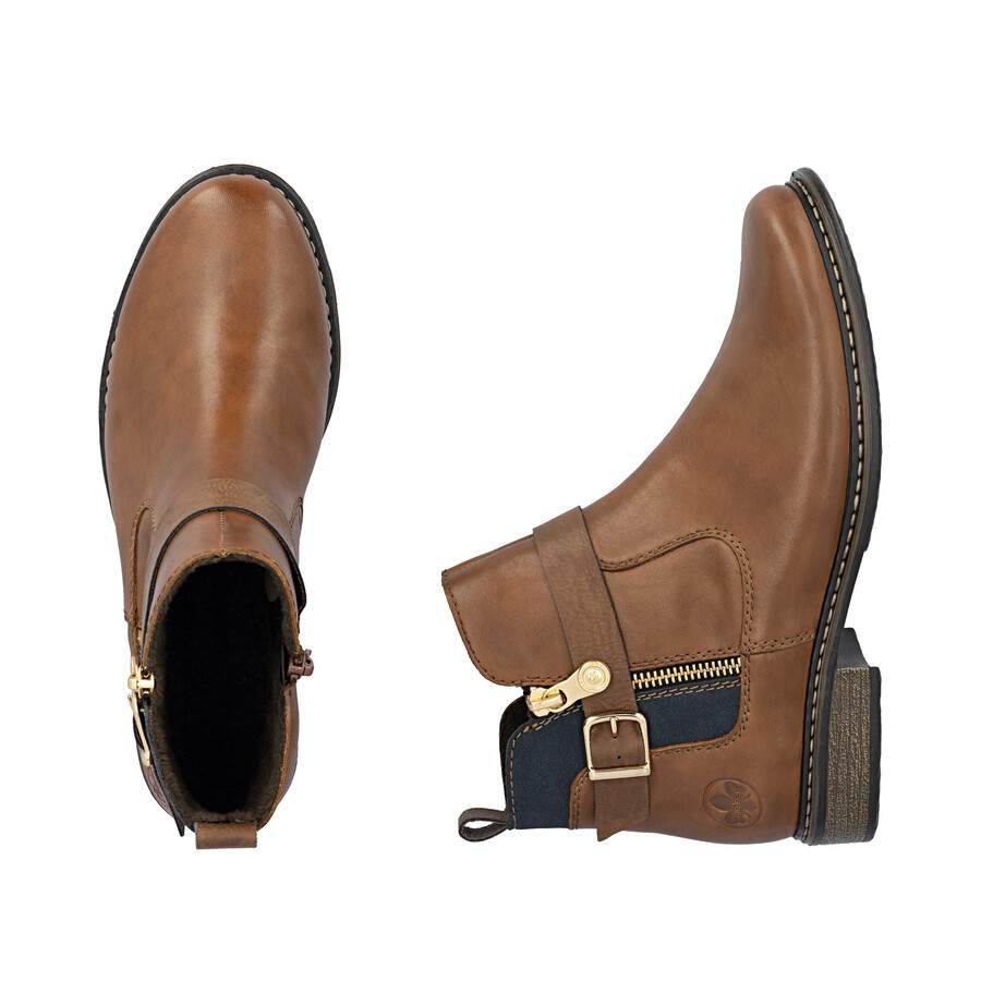 braune damen-stiefel mit reißverschluss rieker z4959-22