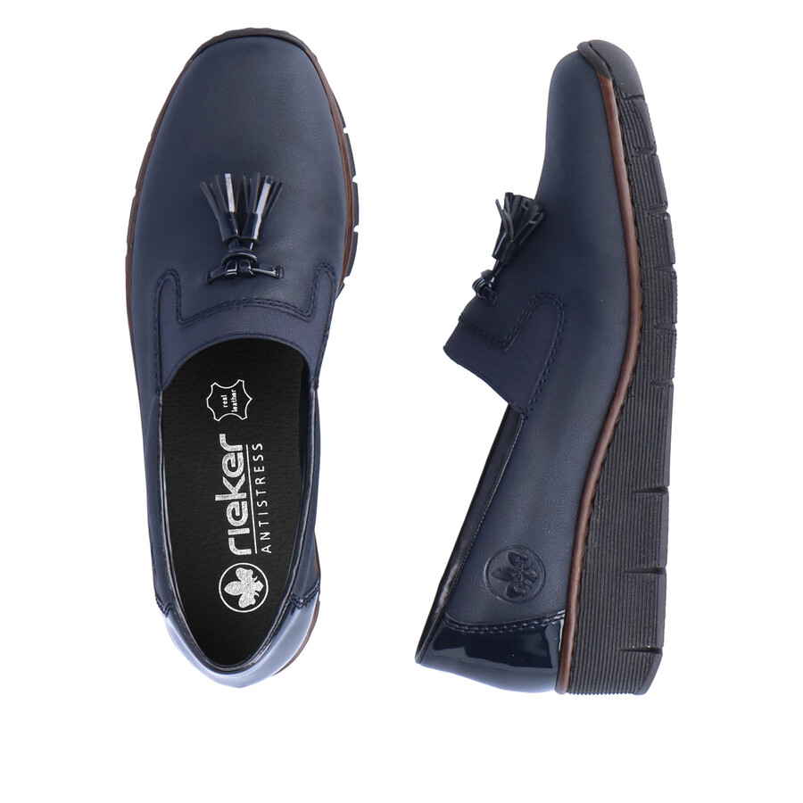 blaue elastische damenschuhe rieker 53751-14