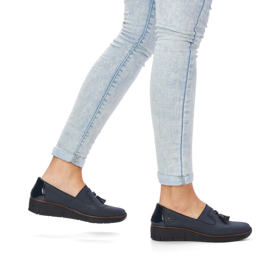 blaue elastische damenschuhe rieker 53751-14