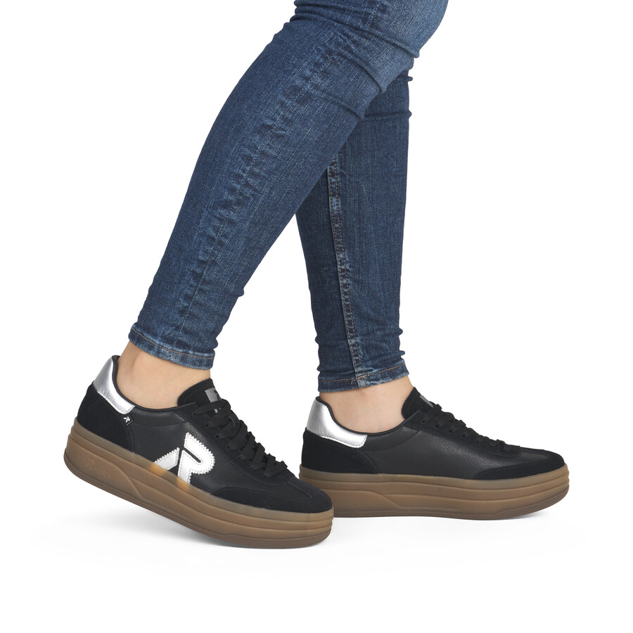 schwarze damenschuhe mit gummizug rieker sport w3700-00
