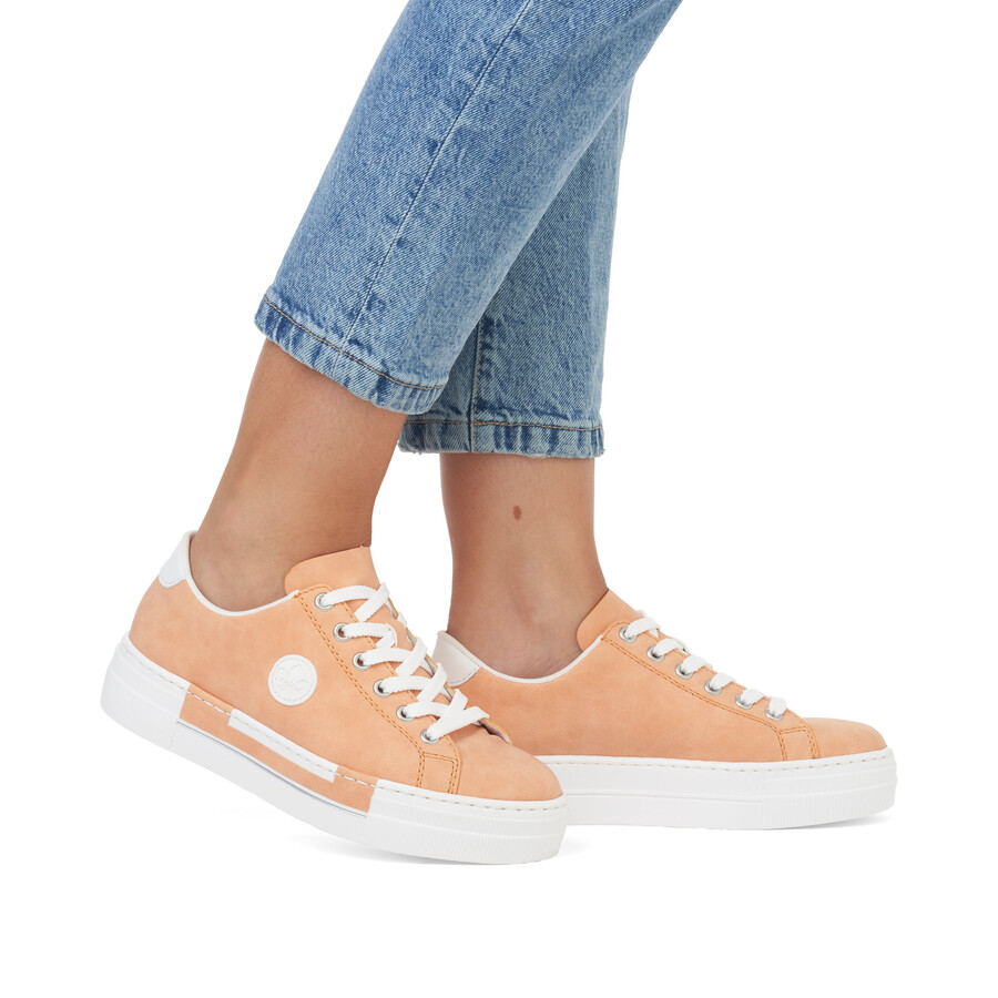 orangefarbene schnürschuhe für damen rieker n49w1-38