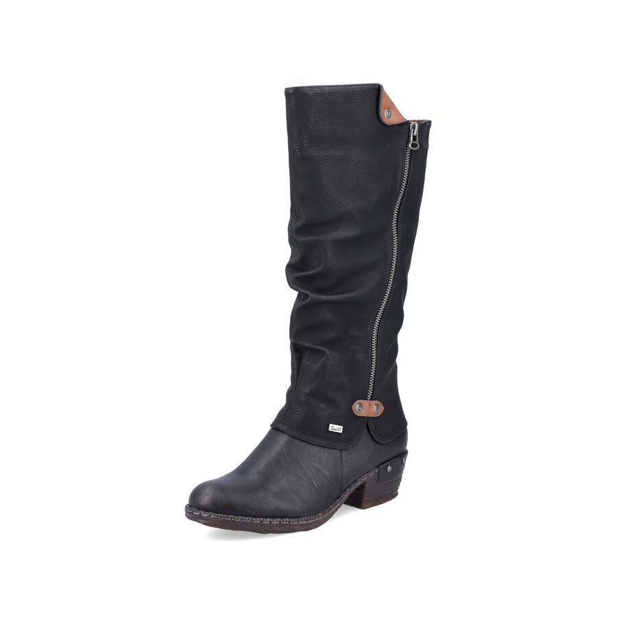 schwarze damen-stiefel mit reißverschluss rieker 93655-00