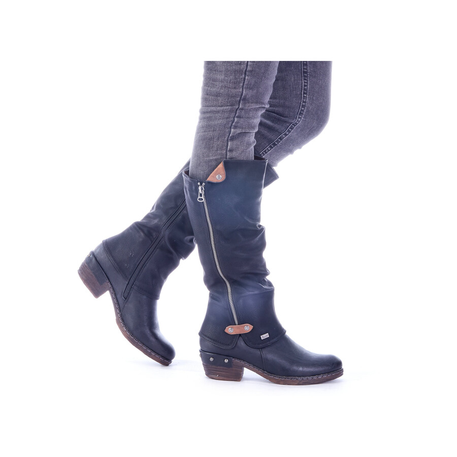schwarze damen-stiefel mit reißverschluss rieker 93655-00