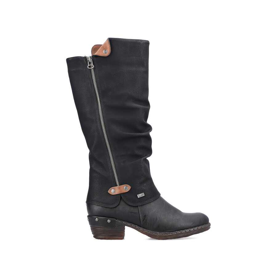 schwarze damen-stiefel mit reißverschluss rieker 93655-00