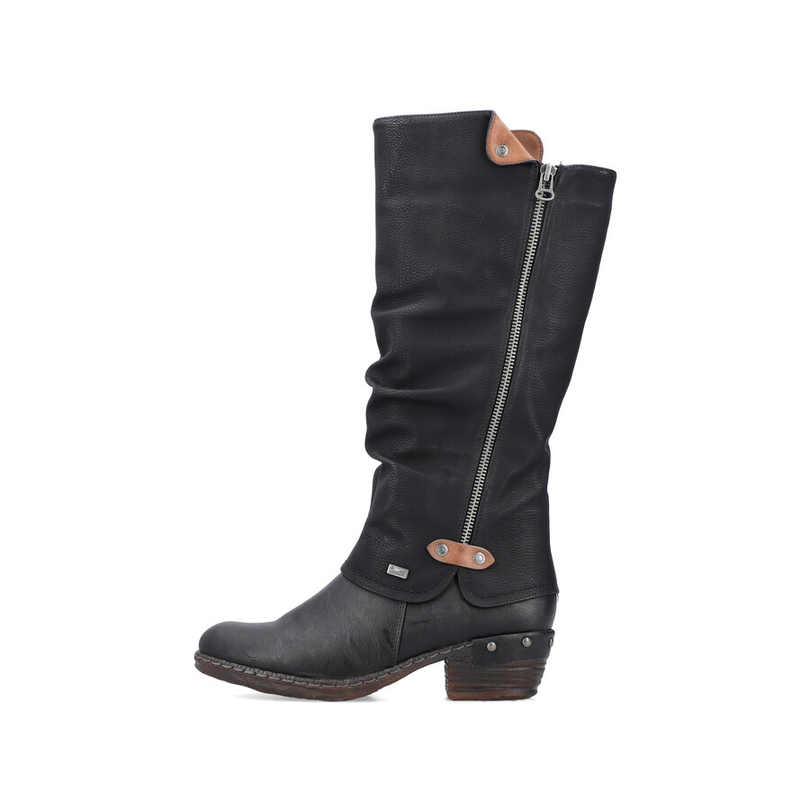 schwarze damen-stiefel mit reißverschluss rieker 93655-00