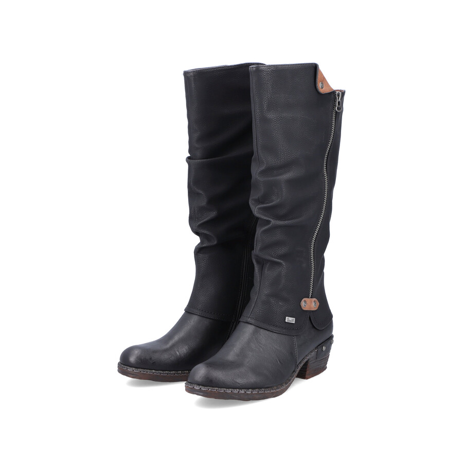 schwarze damen-stiefel mit reißverschluss rieker 93655-00
