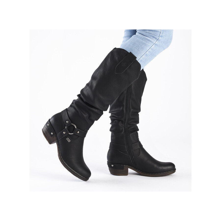 schwarze damenstiefel mit reißverschluss rieker 93670-00