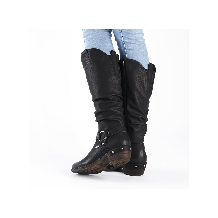 schwarze damenstiefel mit reißverschluss rieker 93670-00
