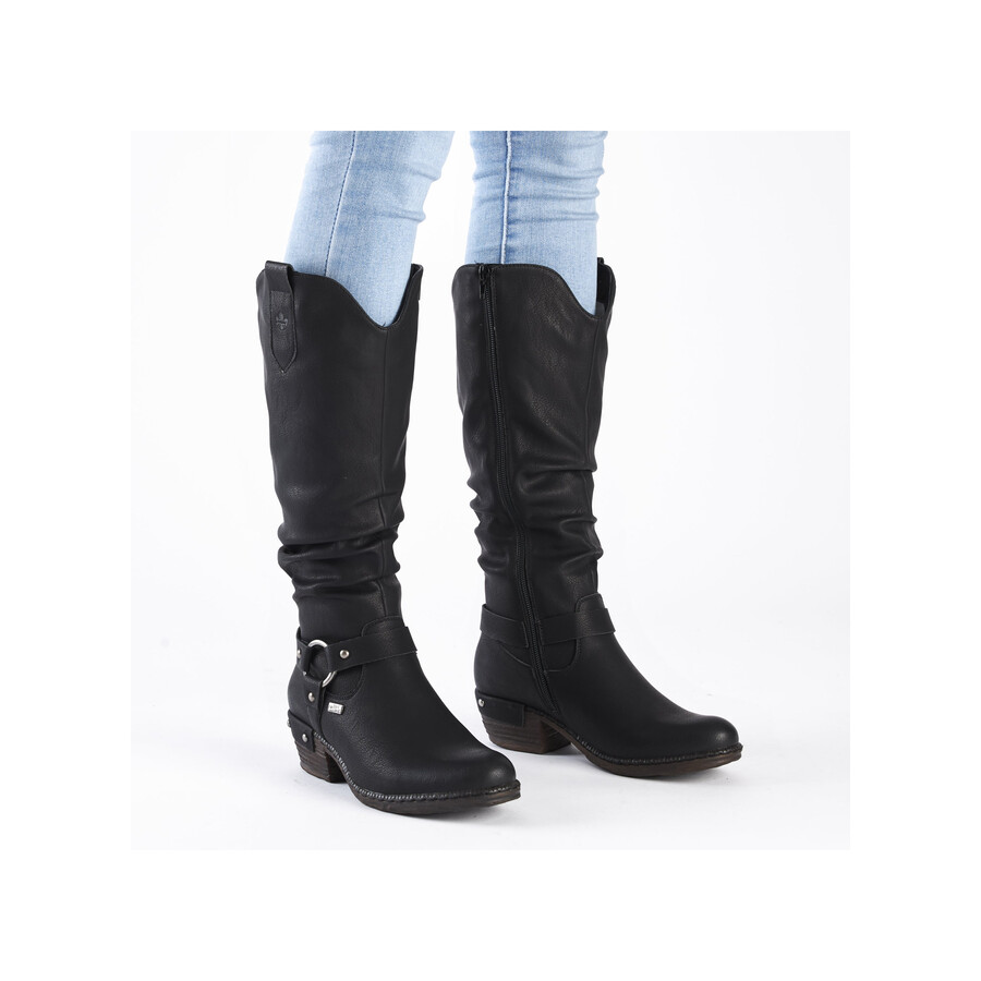 schwarze damenstiefel mit reißverschluss rieker 93670-00