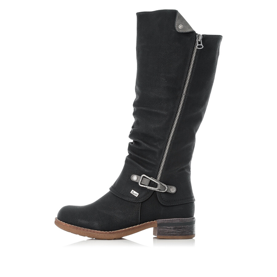 schwarze damen-stiefel mit reißverschluss rieker 94652-00