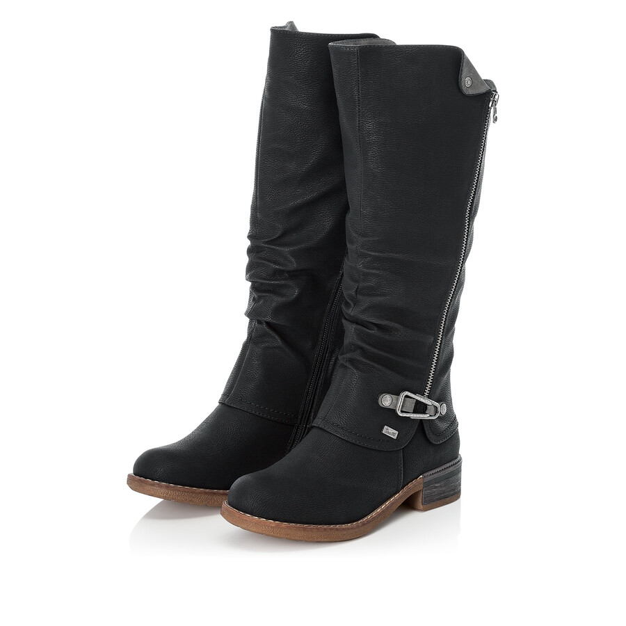 schwarze damen-stiefel mit reißverschluss rieker 94652-00