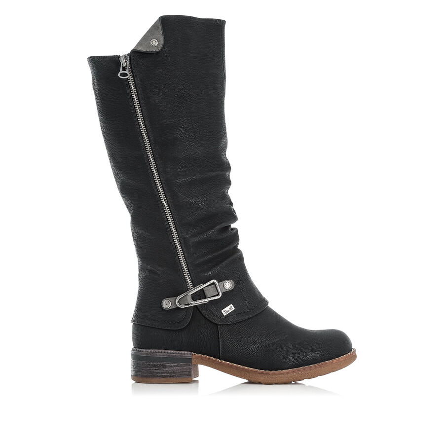 schwarze damen-stiefel mit reißverschluss rieker 94652-00