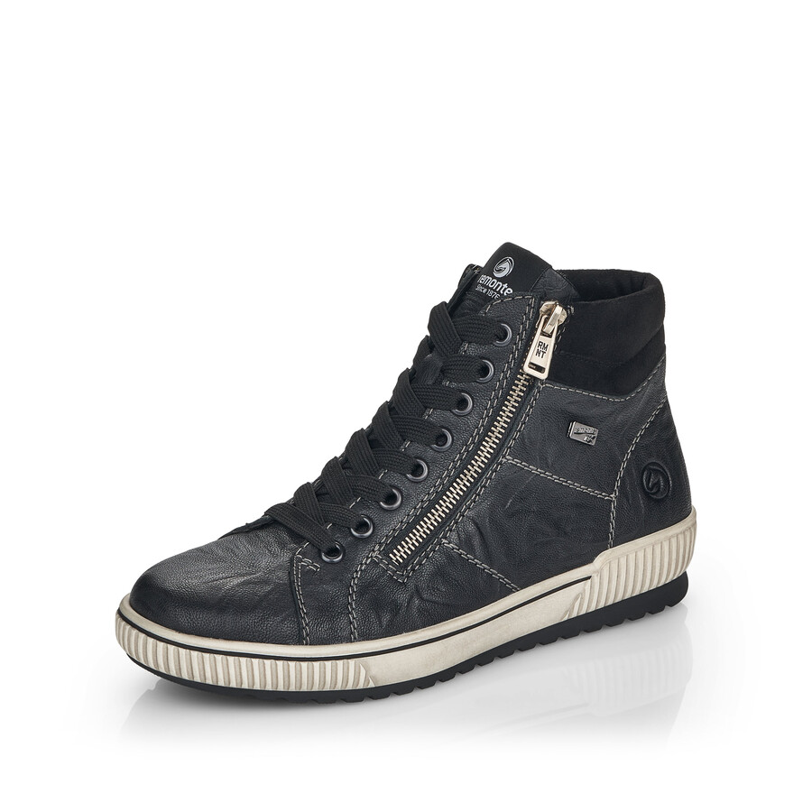 schwarze damen-stiefeletten mit reißverschluss remonte d0772-01