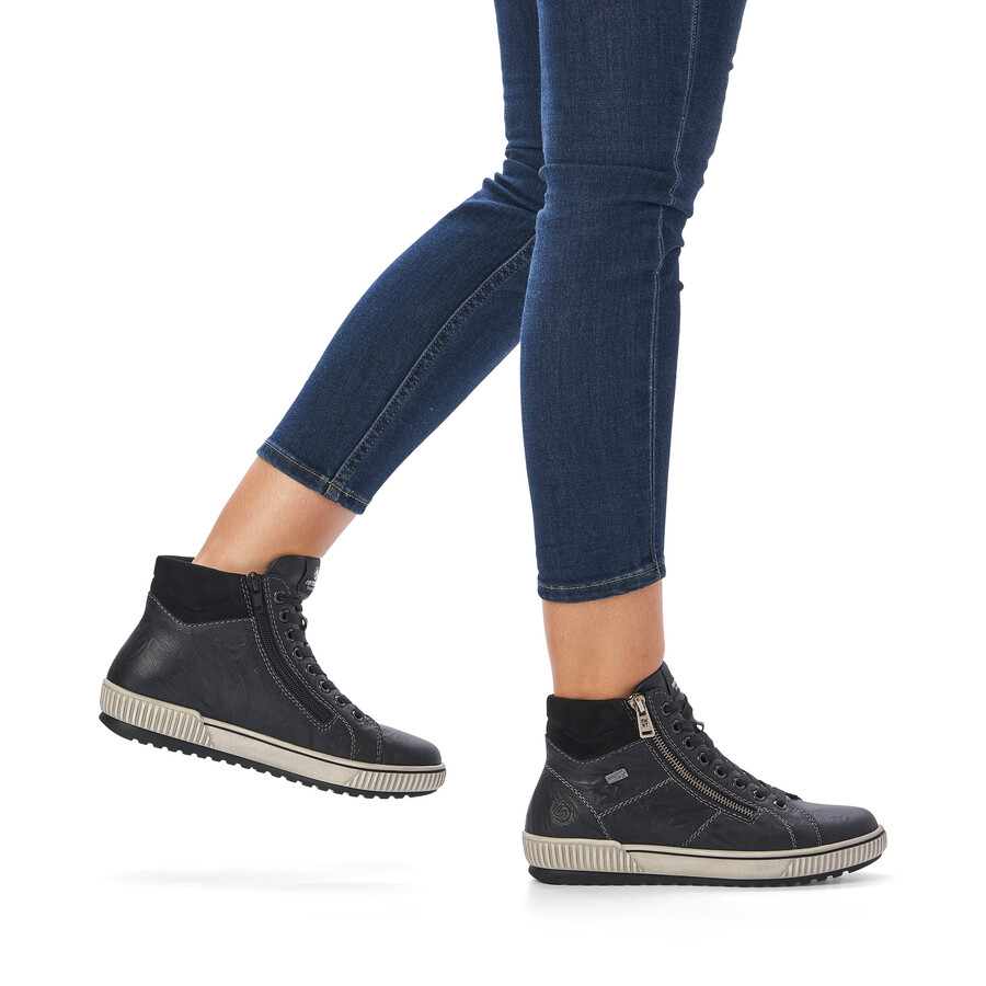 schwarze damen-stiefeletten mit reißverschluss remonte d0772-01