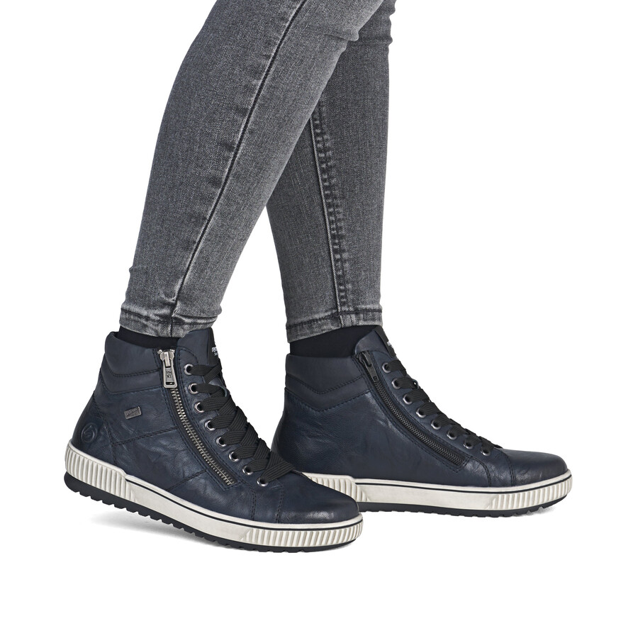 blaue damen-stiefeletten mit reißverschluss remonte d0772-15