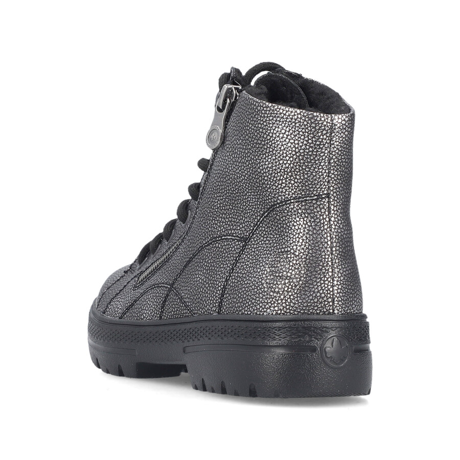 silberneplatinfarbene reißverschlussstiefel für damen rieker n0031-90