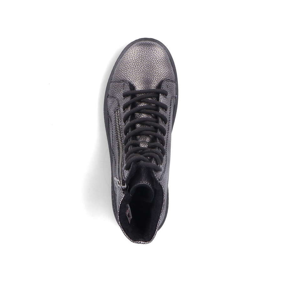 silberneplatinfarbene reißverschlussstiefel für damen rieker n0031-90