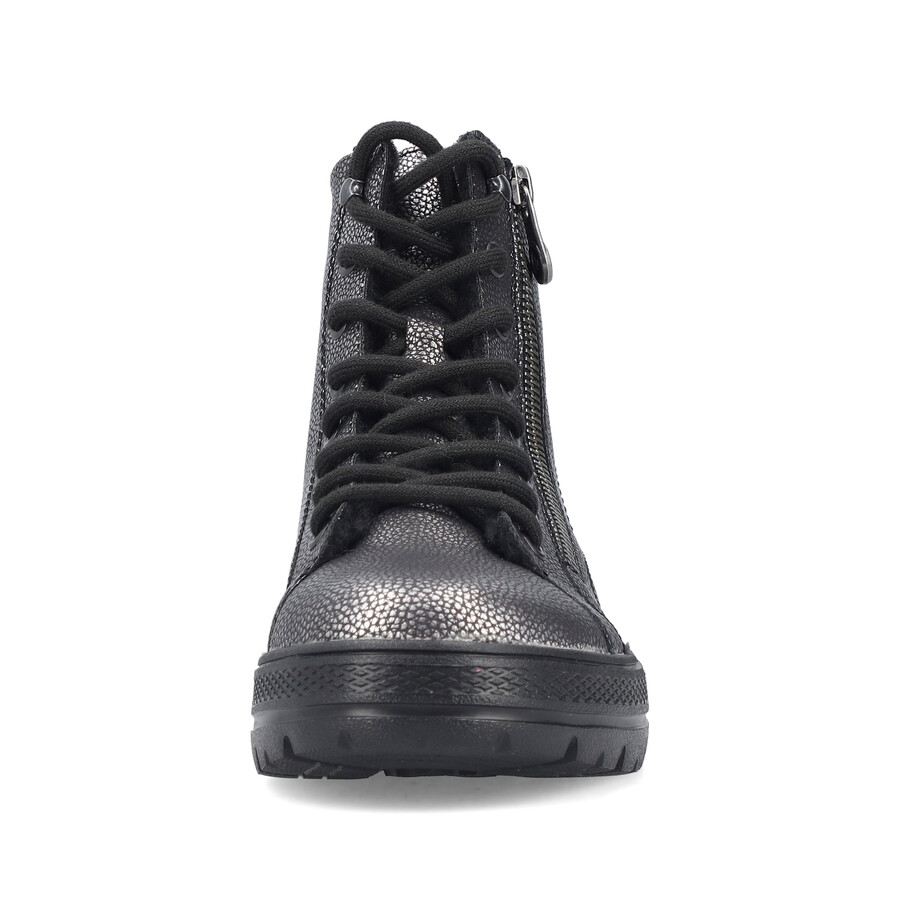silberneplatinfarbene reißverschlussstiefel für damen rieker n0031-90