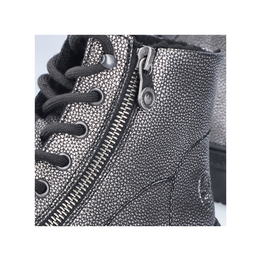 silberneplatinfarbene reißverschlussstiefel für damen rieker n0031-90
