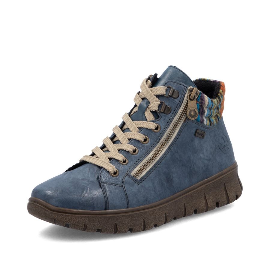 blaue damen-stiefel mit reißverschluss rieker n1305-14
