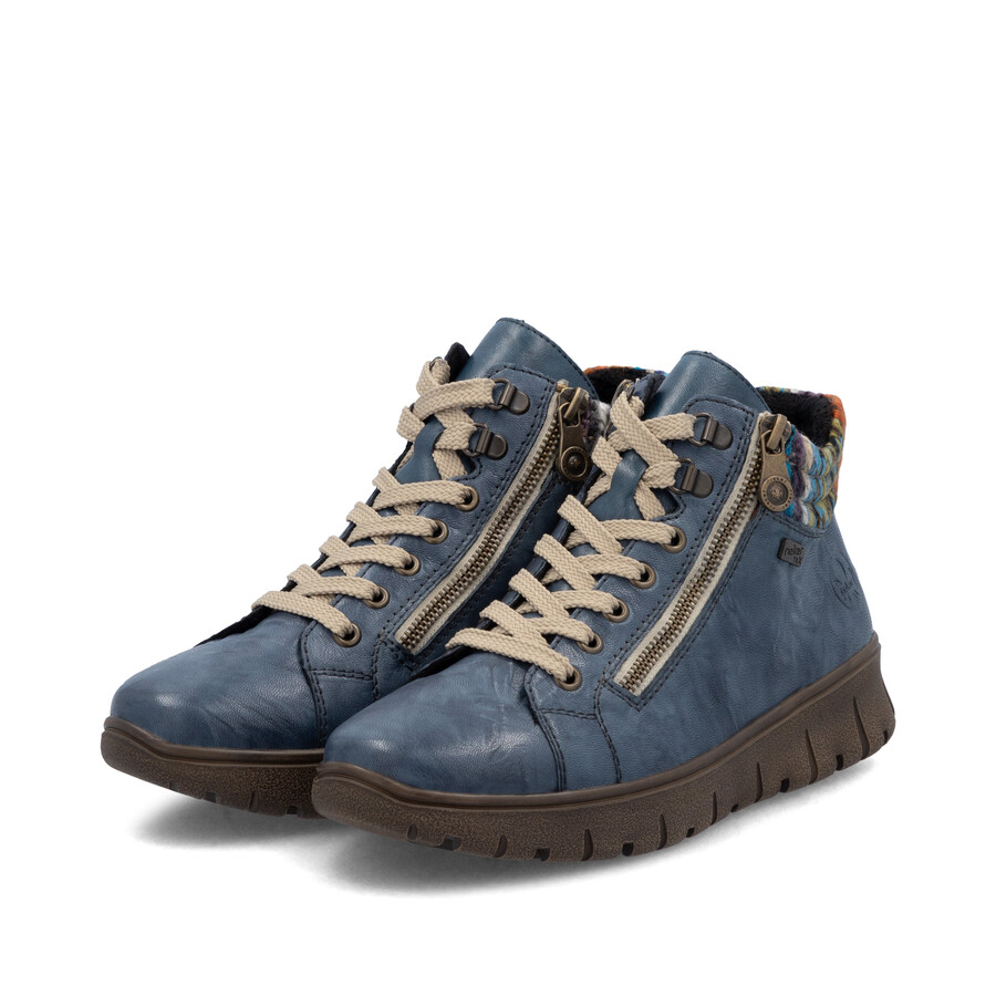 blaue damen-stiefel mit reißverschluss rieker n1305-14