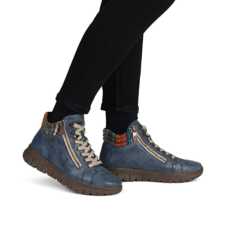 blaue damen-stiefel mit reißverschluss rieker n1305-14