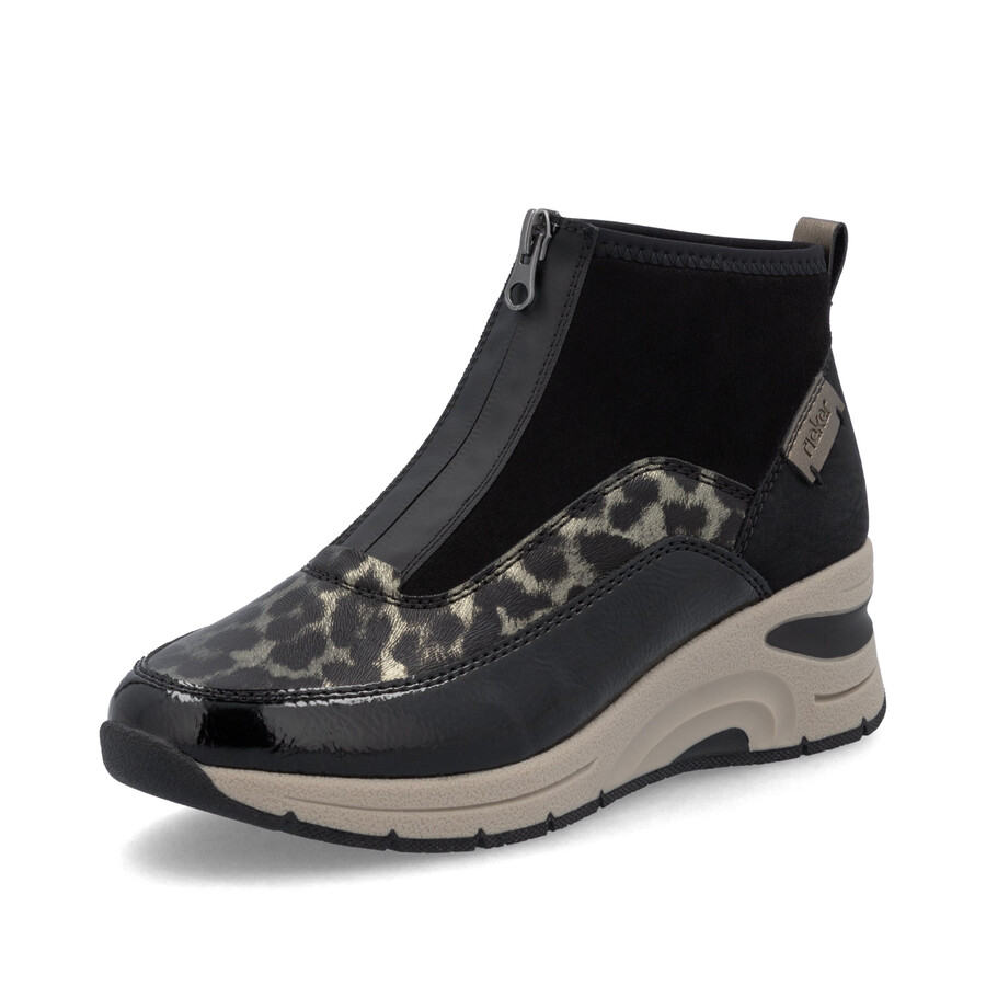 schwarze damen-stiefel mit reißverschluss rieker n9362-00