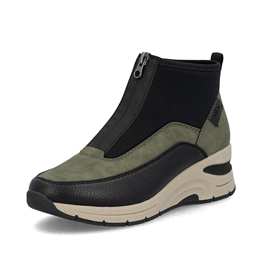 grüne damen-stiefel mit reißverschluss rieker n9362-54