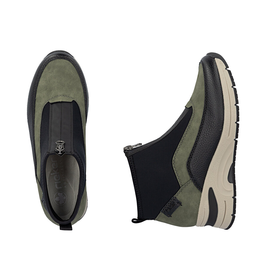 grüne damen-stiefel mit reißverschluss rieker n9362-54