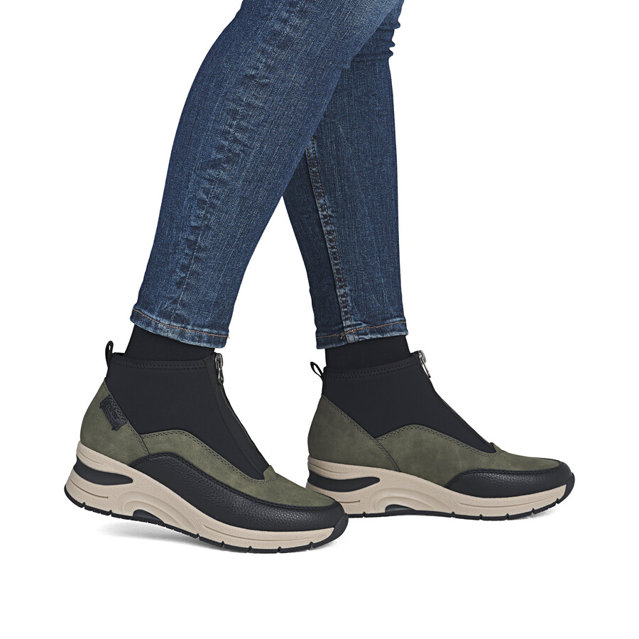 grüne damen-stiefel mit reißverschluss rieker n9362-54