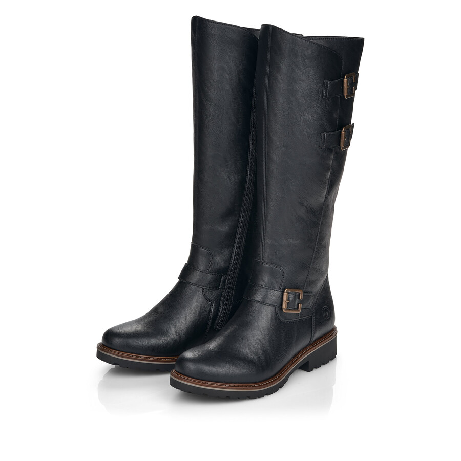 schwarze damen-stiefel mit reißverschluss remonte r6590-01