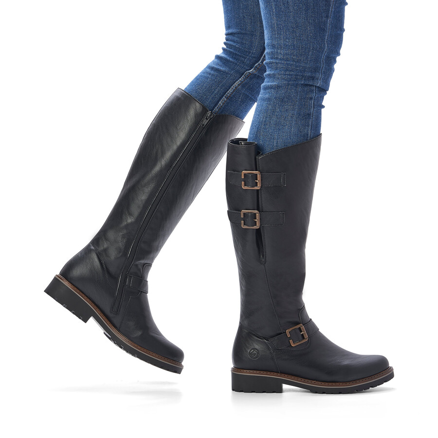 schwarze damen-stiefel mit reißverschluss remonte r6590-01