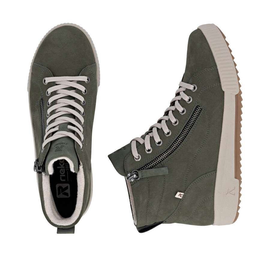 grüne damen-stiefel mit reißverschluss rieker sport w0164-54