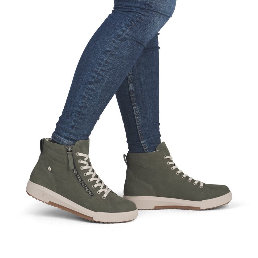 grüne damen-stiefel mit reißverschluss rieker sport w0164-54
