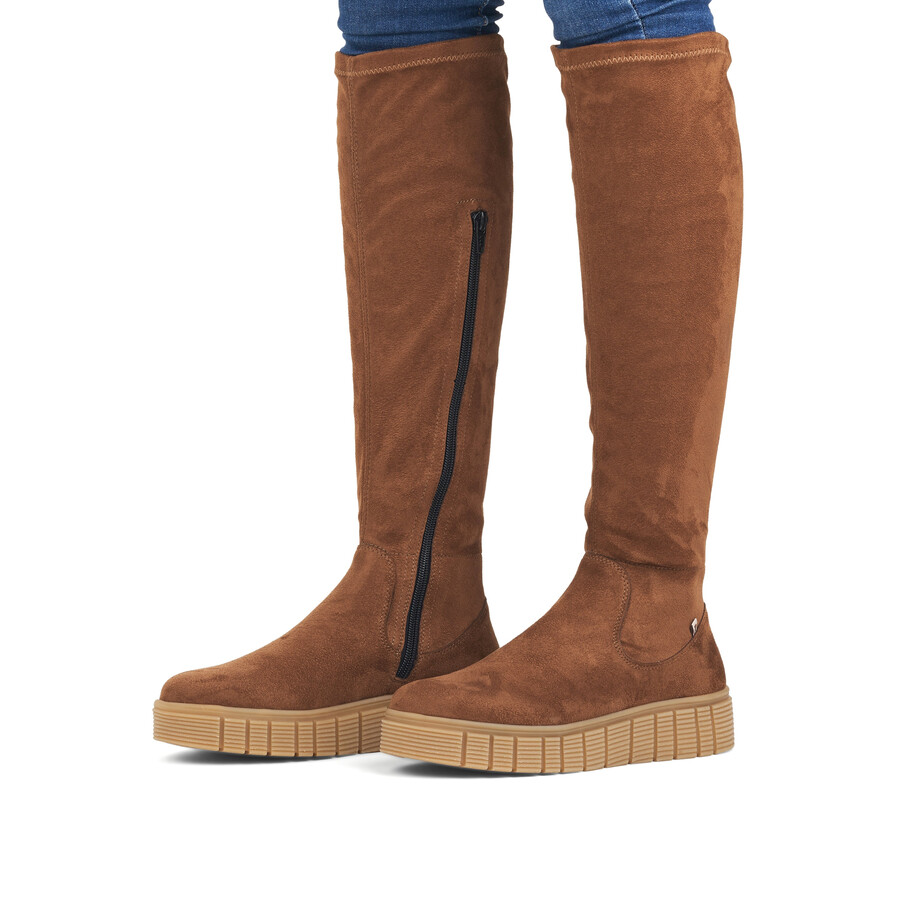 braune damen-stiefel mit reißverschluss rieker sport w1080-24