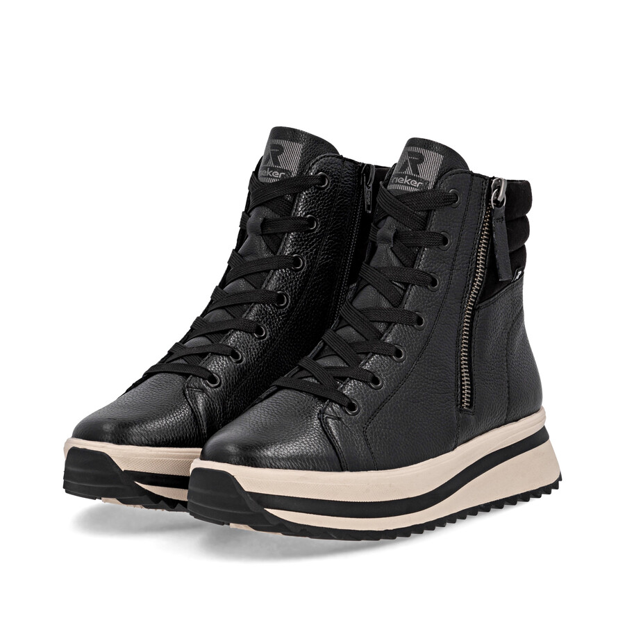 schwarze damen-stiefel mit reißverschluss rieker sport w3870-00