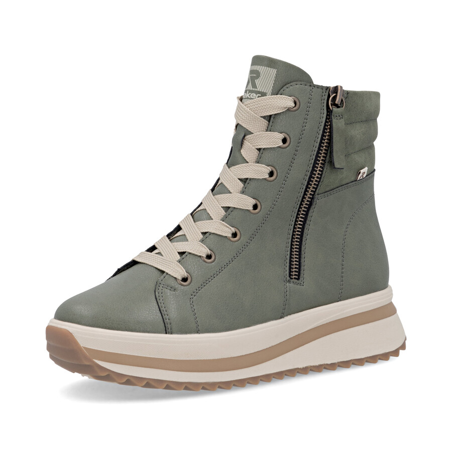 grüne damen-stiefel mit reißverschluss rieker sport w3870-54